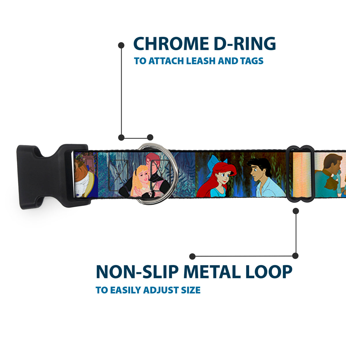 Plastic Clip Collar - Disney Princess Scenes Framed Dog Collars Plastic Clip Side Release Disney