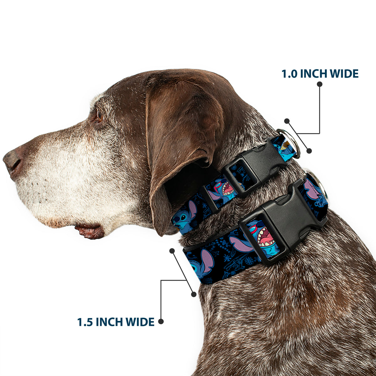 Plastic Clip Collar - Stitch Snacking Poses Black/Blue Dog Collars Plastic Clip Side Release Disney