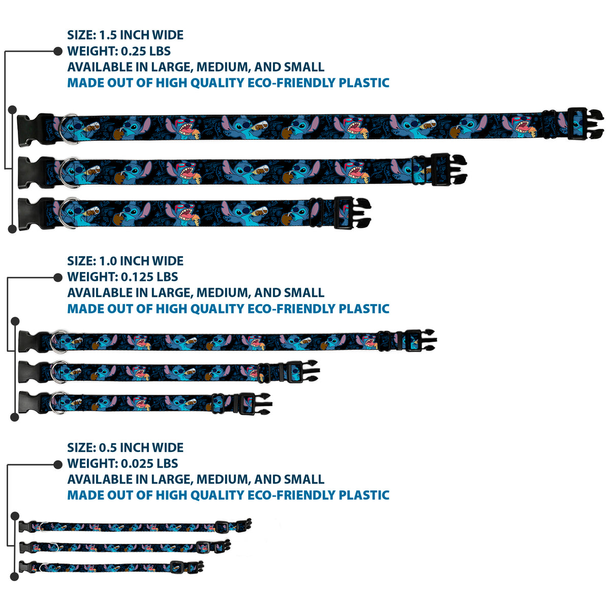 Plastic Clip Collar - Stitch Snacking Poses Black/Blue Dog Collars Plastic Clip Side Release Disney