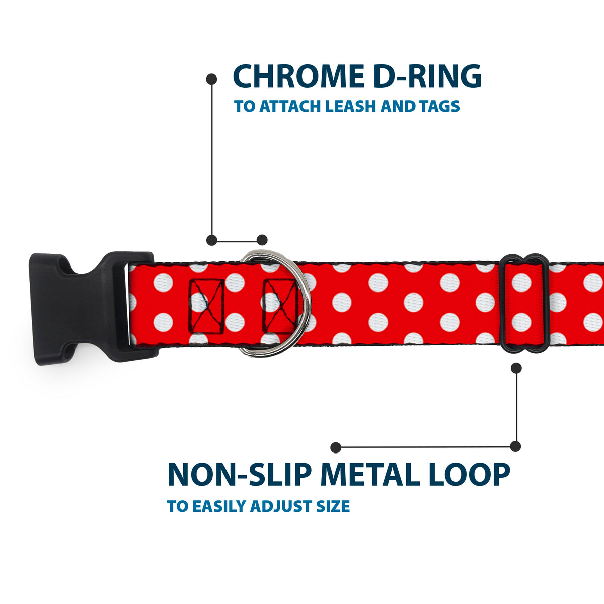 Plastic Clip Collar - Minnie Mouse Polka Dots Red/White Dog Collars Plastic Clip Side Release Disney