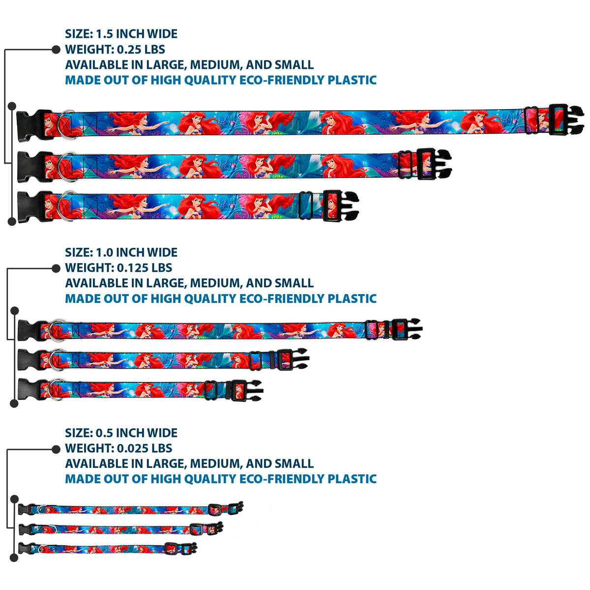 Plastic Clip Collar - Ariel Vivid Underwater Sparkle Poses/Castle Dog Collars Plastic Clip Side Release Disney