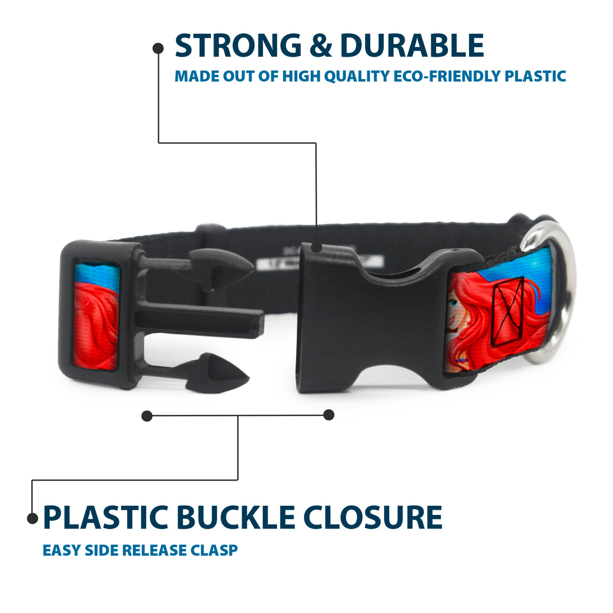 Plastic Clip Collar - Ariel Vivid Underwater Sparkle Poses/Castle Dog Collars Plastic Clip Side Release Disney
