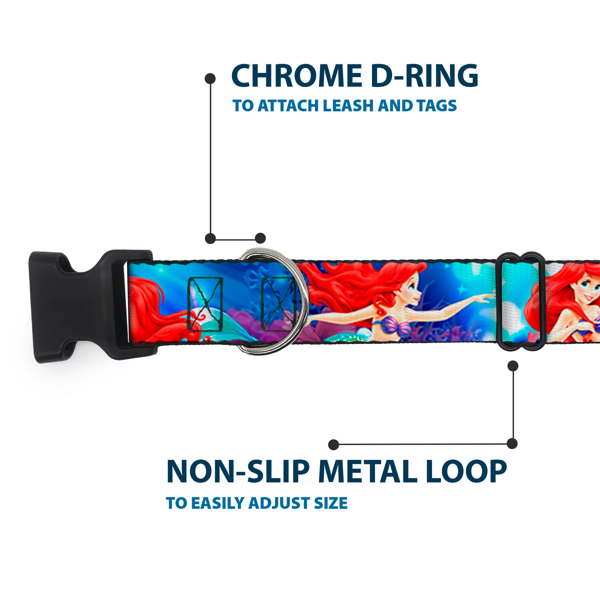 Plastic Clip Collar - Ariel Vivid Underwater Sparkle Poses/Castle Dog Collars Plastic Clip Side Release Disney