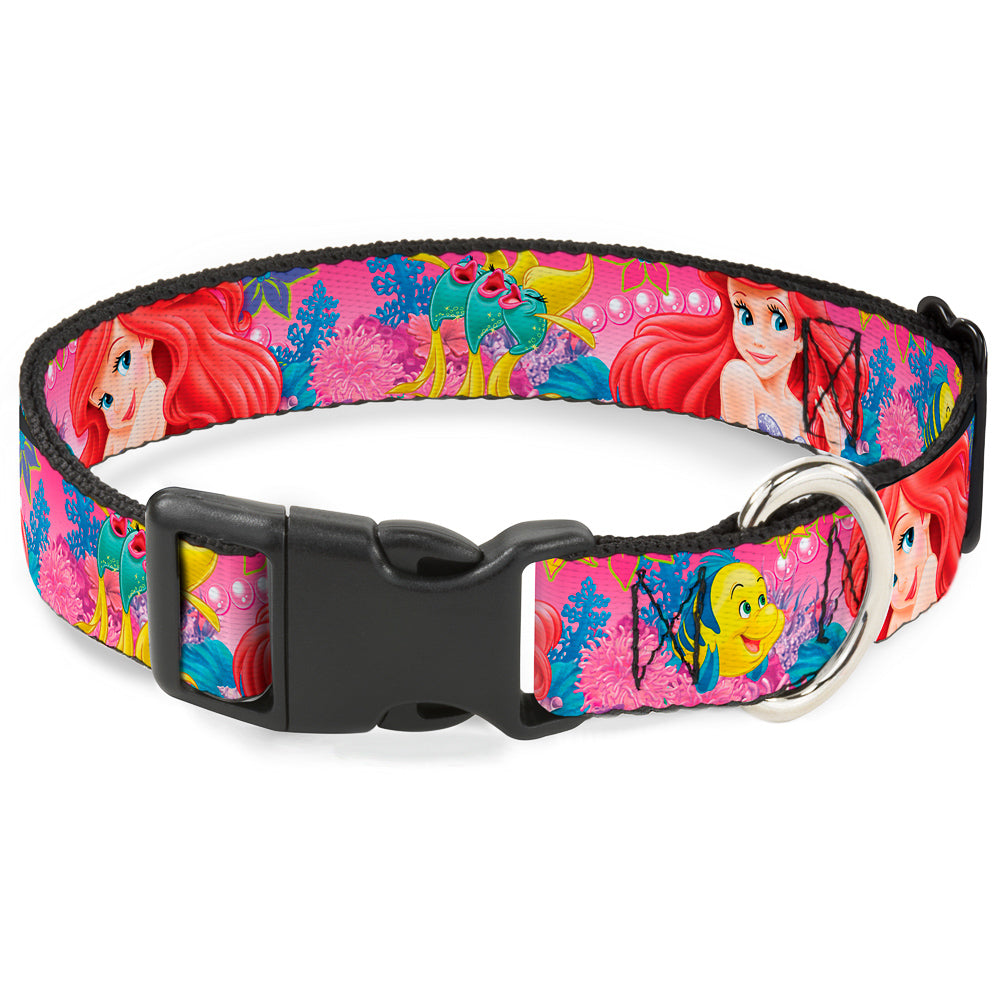 Plastic Clip Collar - Ariel/Flounder/Fish Trio Poses Pinks Dog Collars Plastic Clip Side Release Disney