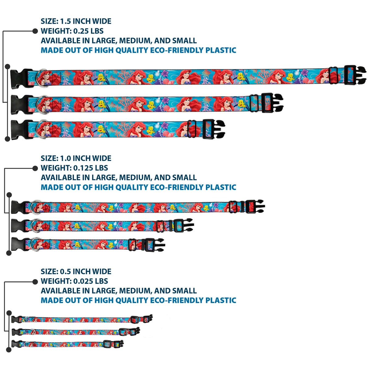 Plastic Clip Collar - Ariel & Flounder Vivid Underwater Poses Dog Collars Plastic Clip Side Release Disney