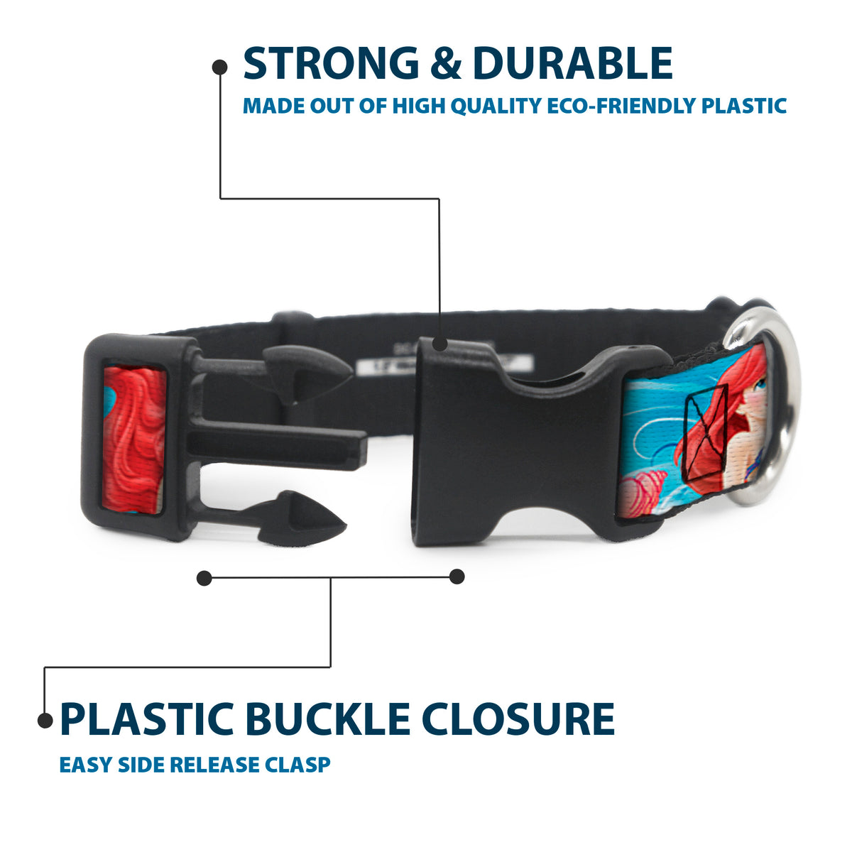 Plastic Clip Collar - Ariel & Flounder Vivid Underwater Poses Dog Collars Plastic Clip Side Release Disney