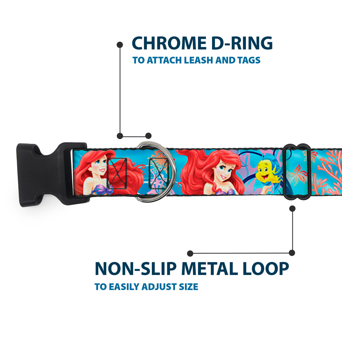 Plastic Clip Collar - Ariel & Flounder Vivid Underwater Poses Dog Collars Plastic Clip Side Release Disney