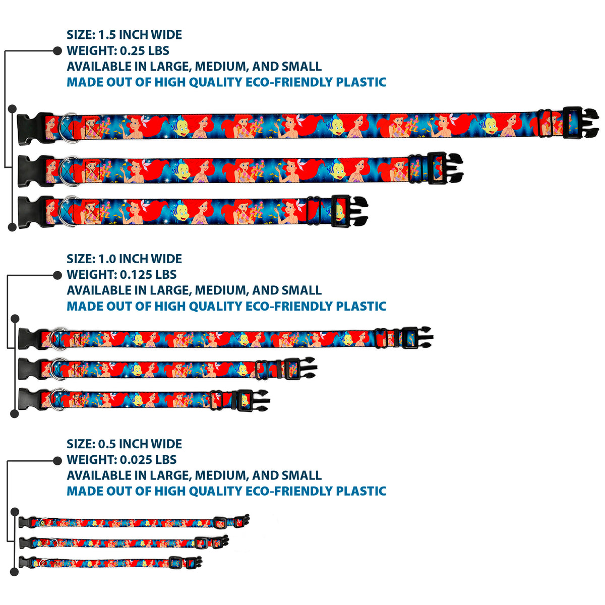 Plastic Clip Collar - The Little Mermaid Under the Sea Scenes Dog Collars Plastic Clip Side Release Disney