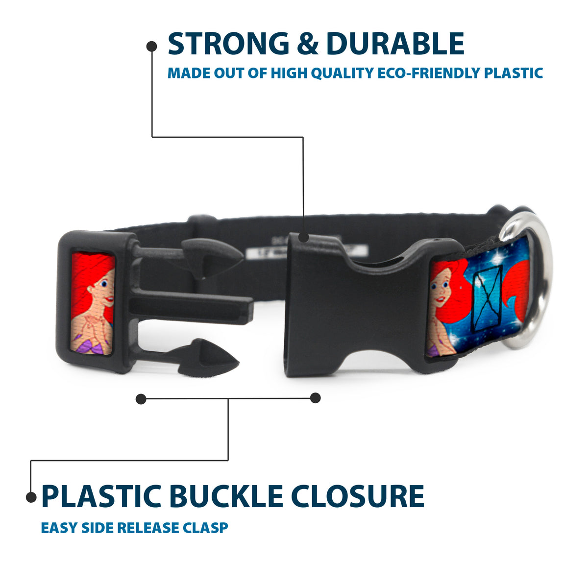 Plastic Clip Collar - The Little Mermaid Under the Sea Scenes Dog Collars Plastic Clip Side Release Disney