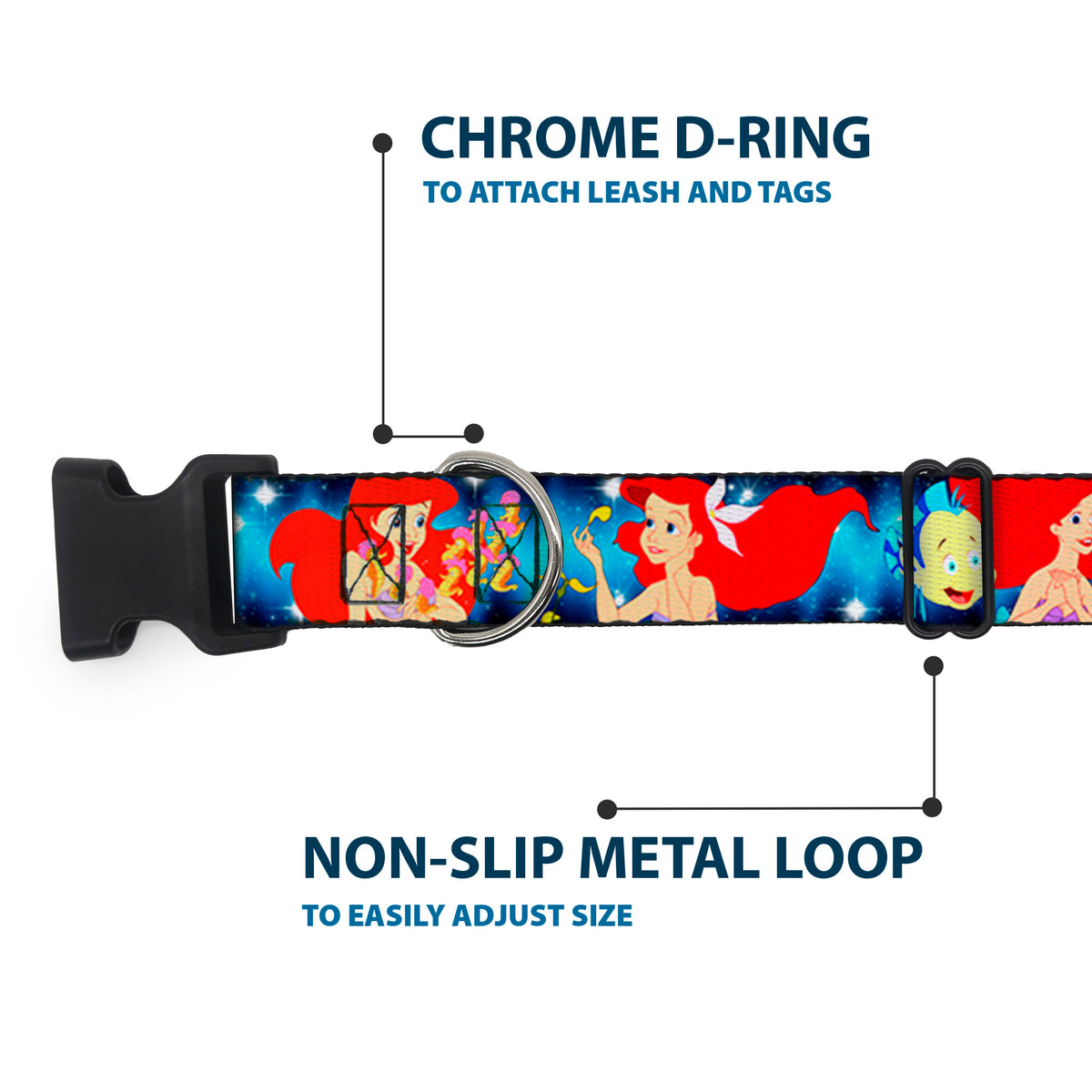 Plastic Clip Collar - The Little Mermaid Under the Sea Scenes Dog Collars Plastic Clip Side Release Disney