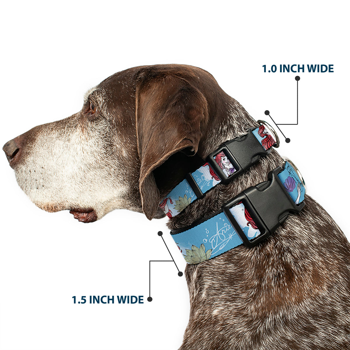 Plastic Clip Collar - ARIEL Sketch Poses Blues/Lavender Dog Collars Plastic Clip Side Release Disney