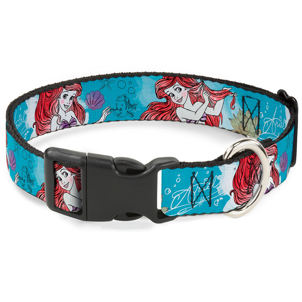 Plastic Clip Collar - ARIEL Sketch Poses Blues/Lavender Dog Collars Plastic Clip Side Release Disney