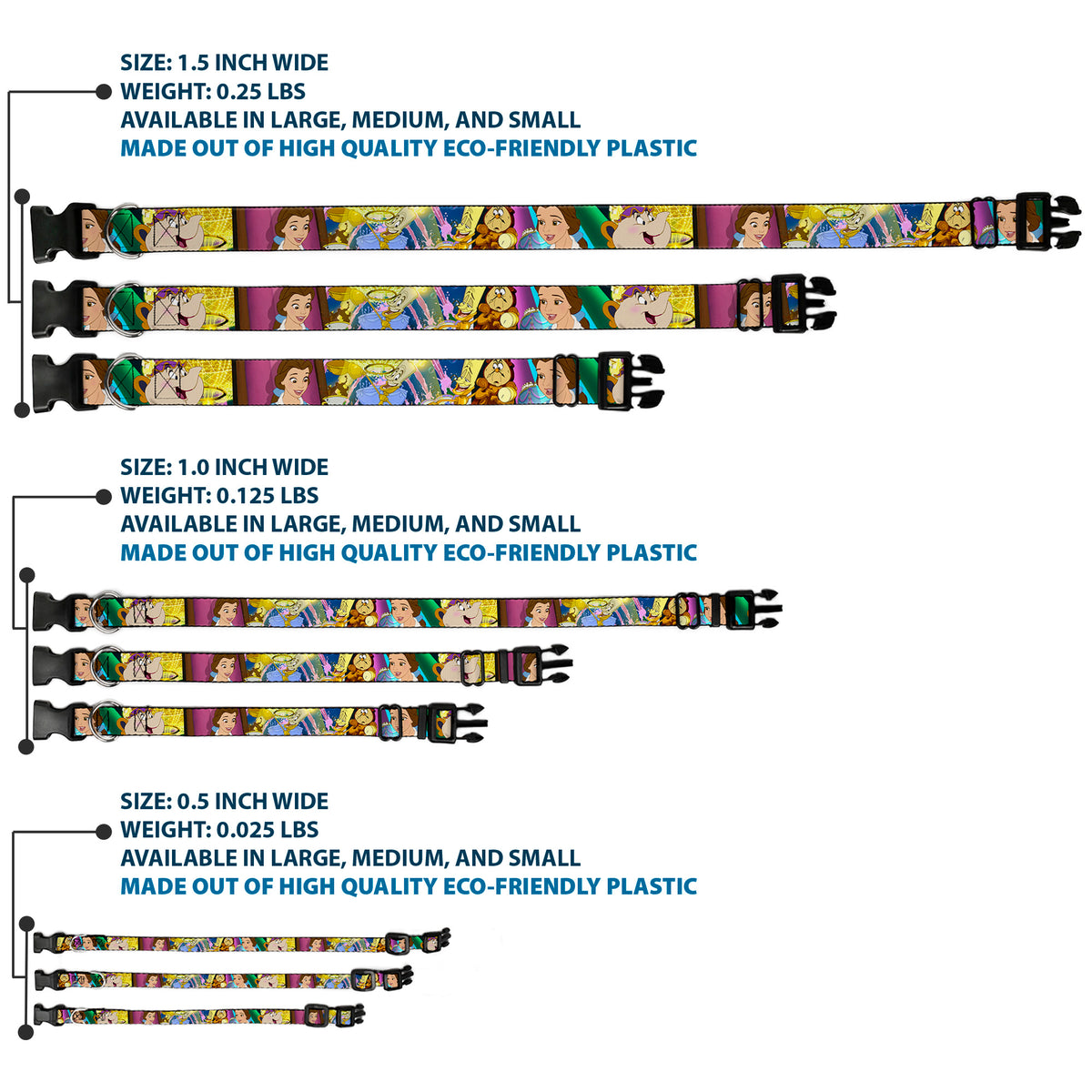 Plastic Clip Collar - Beauty & the Beast Be Our Guest Scenes Dog Collars Plastic Clip Side Release Disney