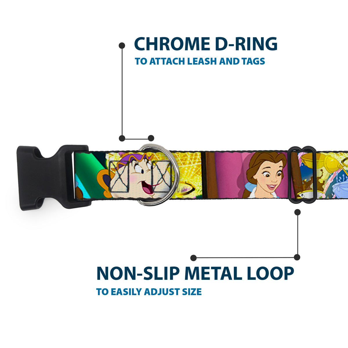 Plastic Clip Collar - Beauty & the Beast Be Our Guest Scenes Dog Collars Plastic Clip Side Release Disney
