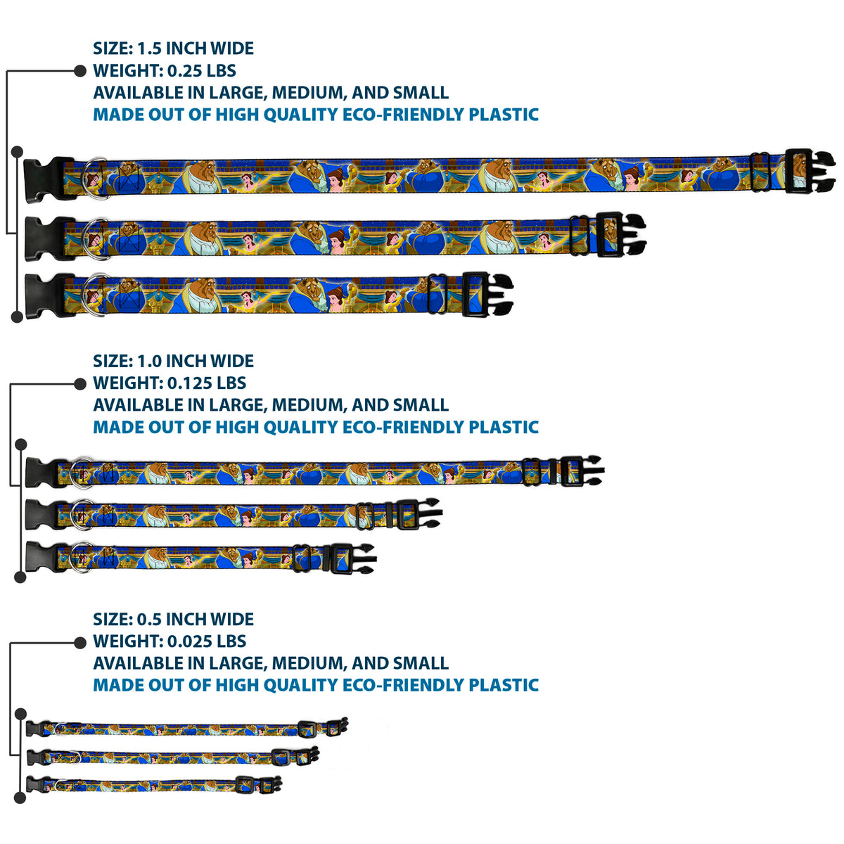Plastic Clip Collar - Beast & Belle Ball Scene Poses Dog Collars Plastic Clip Side Release Disney