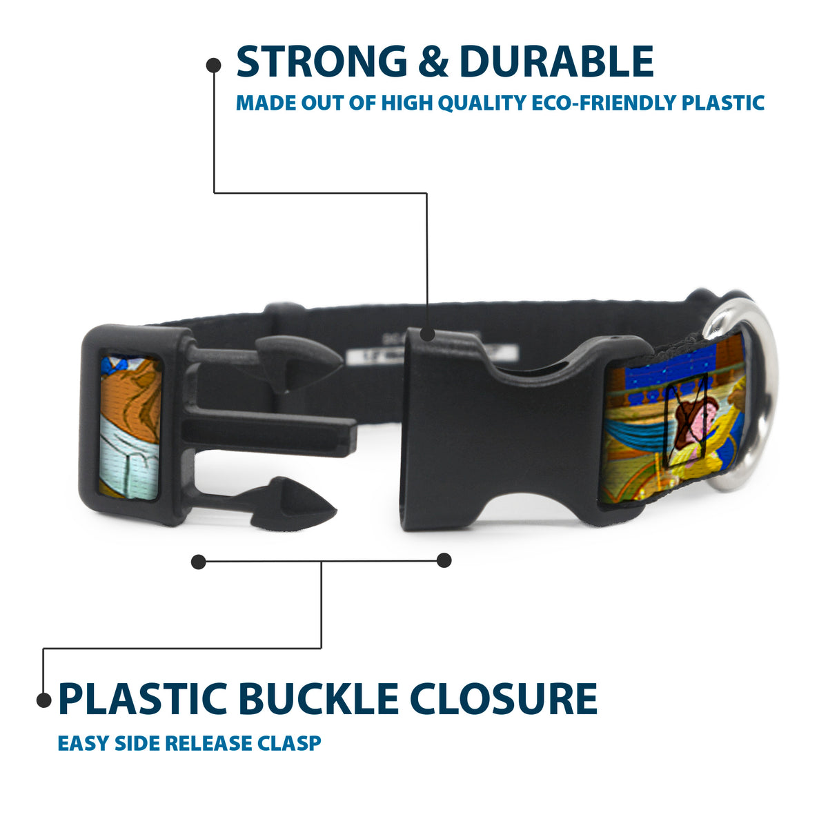 Plastic Clip Collar - Beast & Belle Ball Scene Poses Dog Collars Plastic Clip Side Release Disney