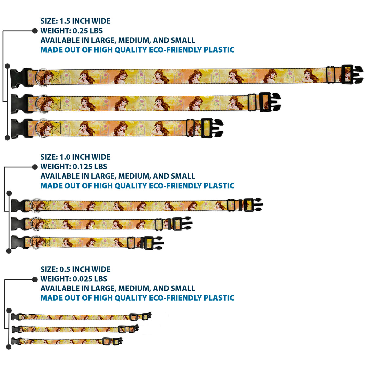 Plastic Clip Collar - Belle Poses/Enchanted Rose/Story Script Yellow/Pinks Dog Collars Plastic Clip Side Release Disney