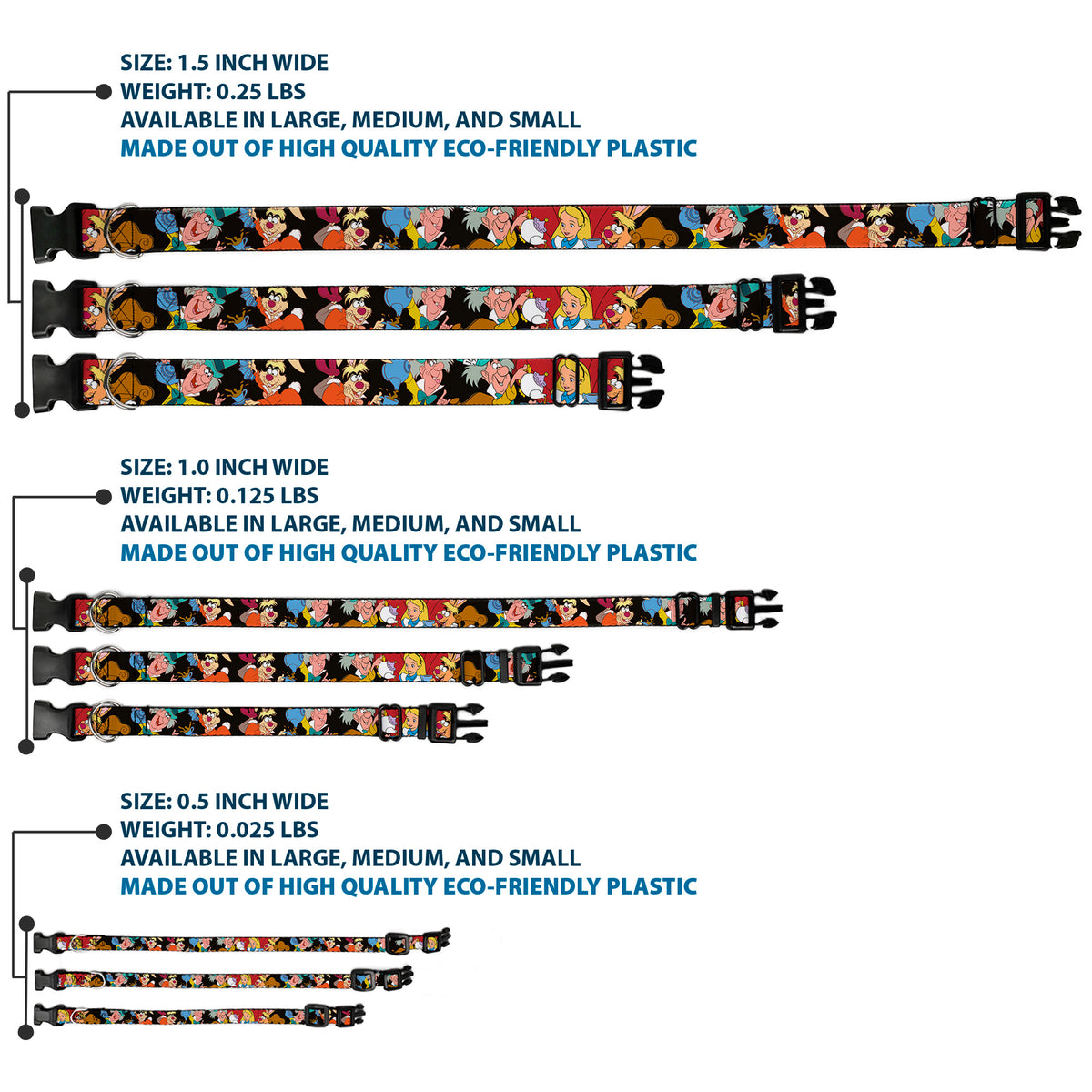 Plastic Clip Collar - Mad Hatter's Tea Party Poses Dog Collars Plastic Clip Side Release Disney