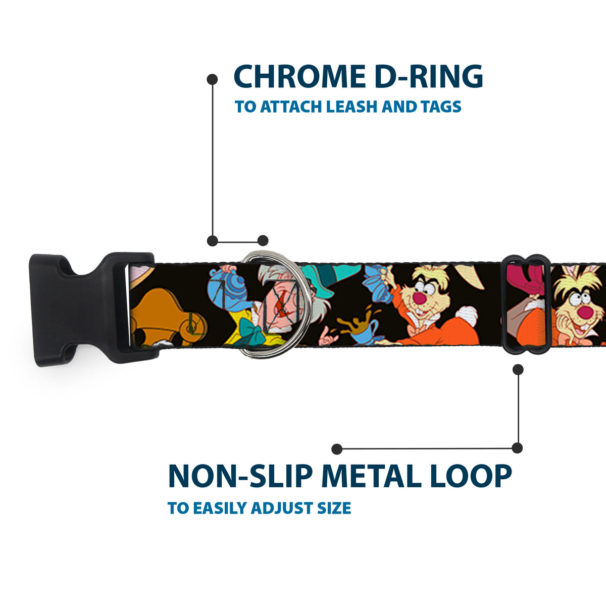 Plastic Clip Collar - Mad Hatter's Tea Party Poses Dog Collars Plastic Clip Side Release Disney
