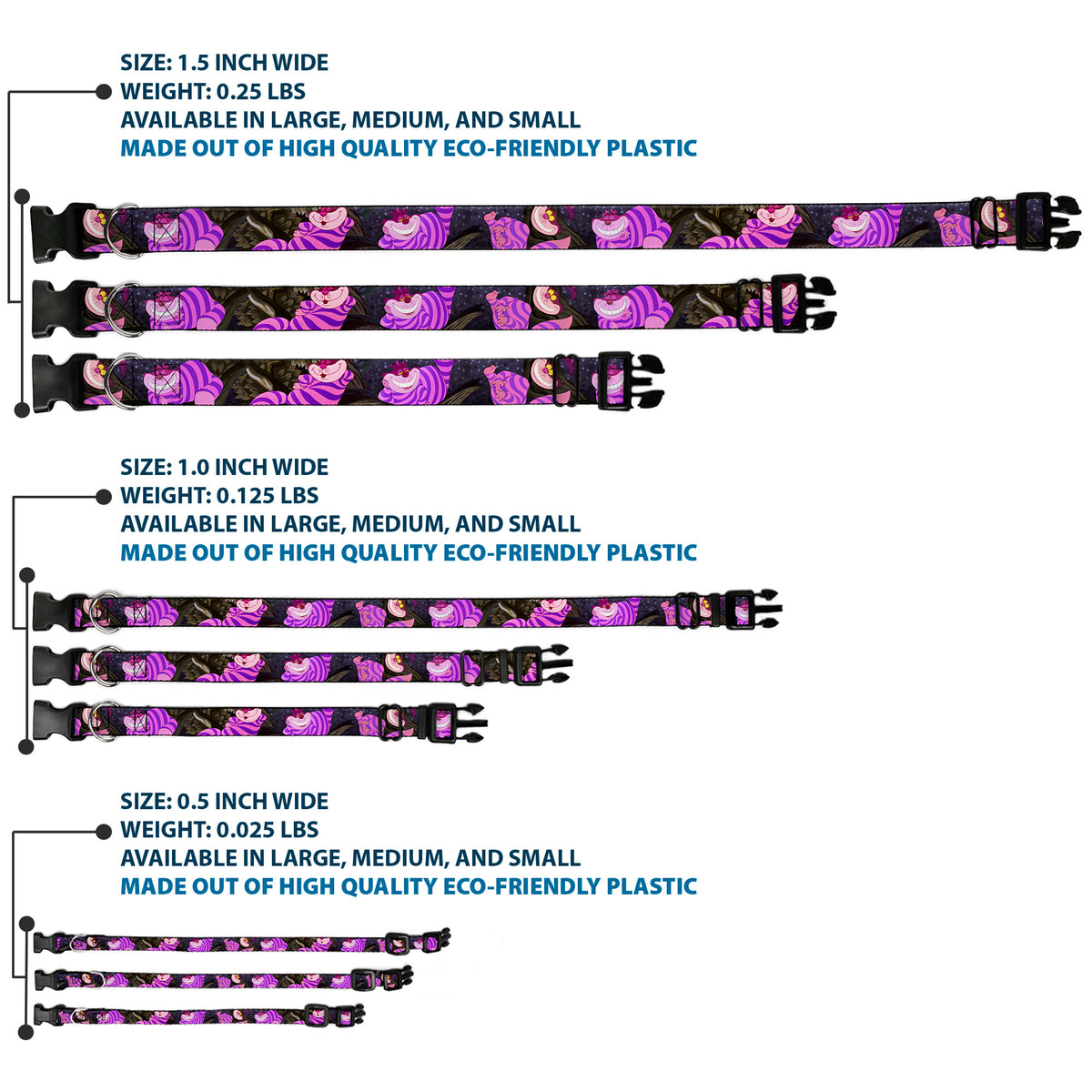 Plastic Clip Collar - Cheshire Cat Tree Poses Dog Collars Plastic Clip Side Release Disney