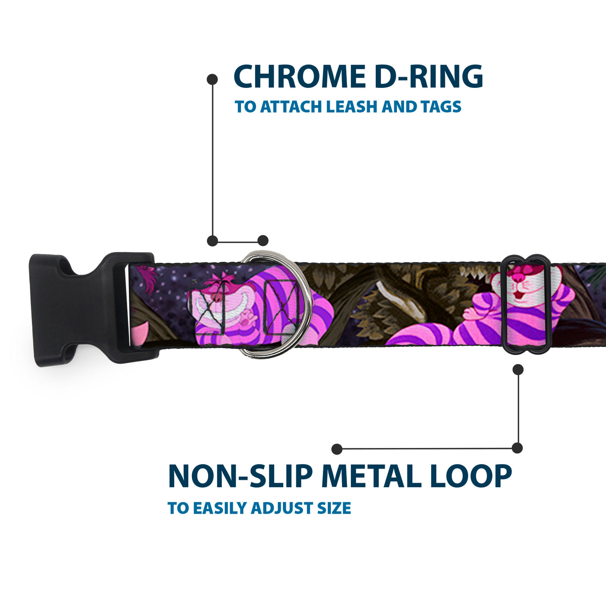 Plastic Clip Collar - Cheshire Cat Tree Poses Dog Collars Plastic Clip Side Release Disney