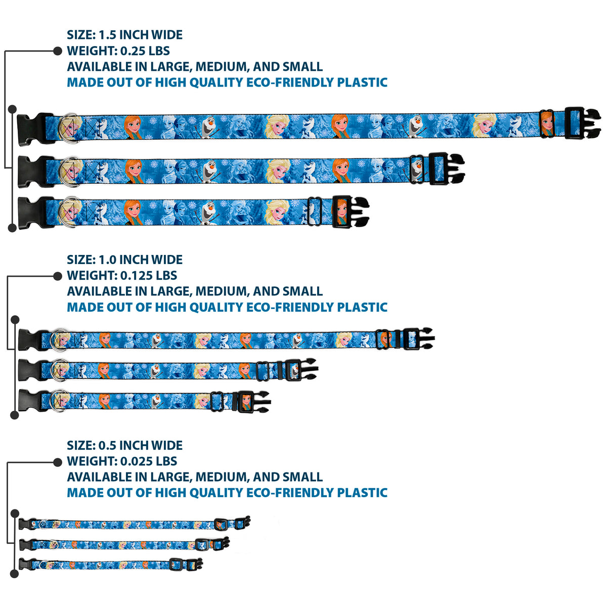 Plastic Clip Collar - Frozen Character Poses Blues Dog Collars Plastic Clip Side Release Disney