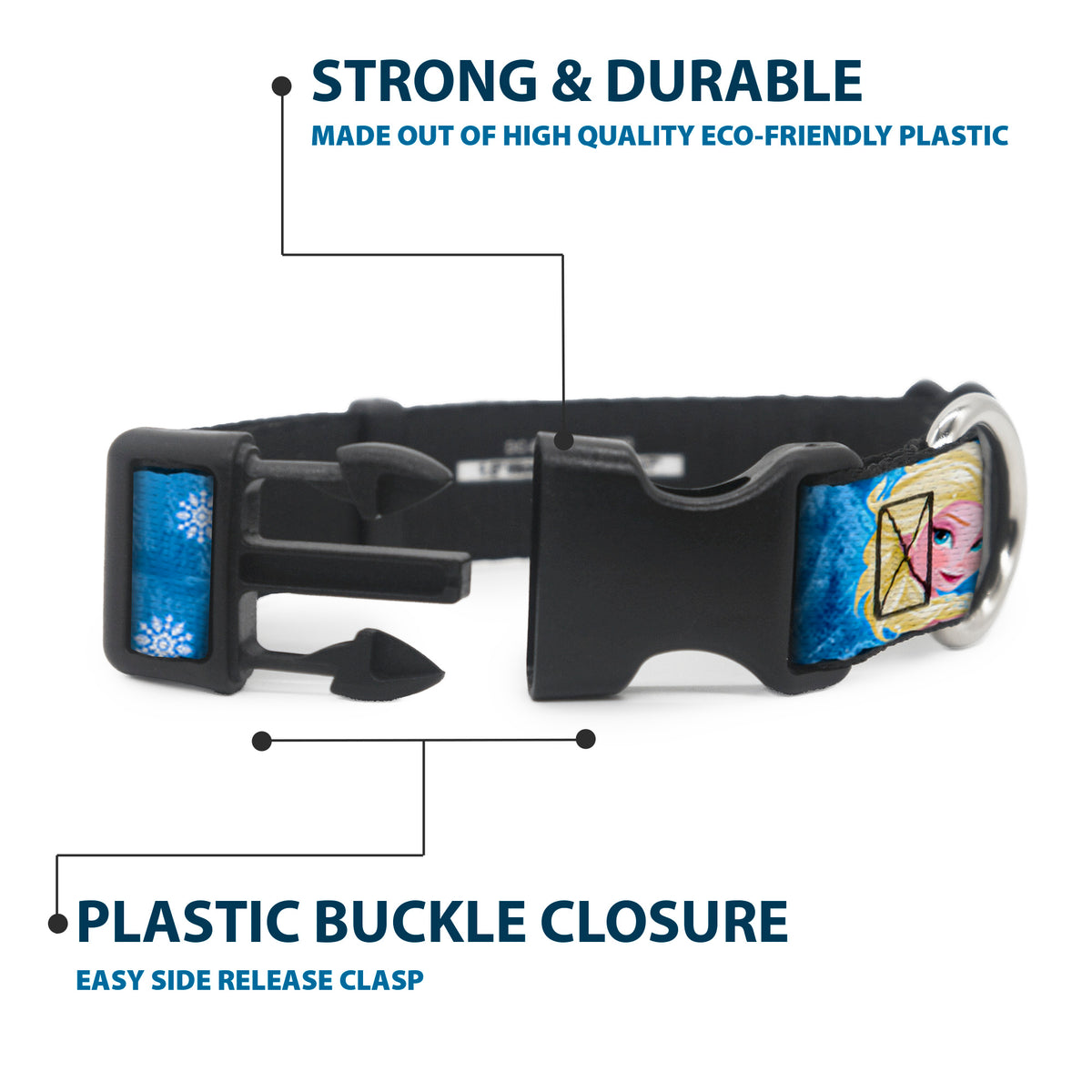 Plastic Clip Collar - Frozen Character Poses Blues Dog Collars Plastic Clip Side Release Disney