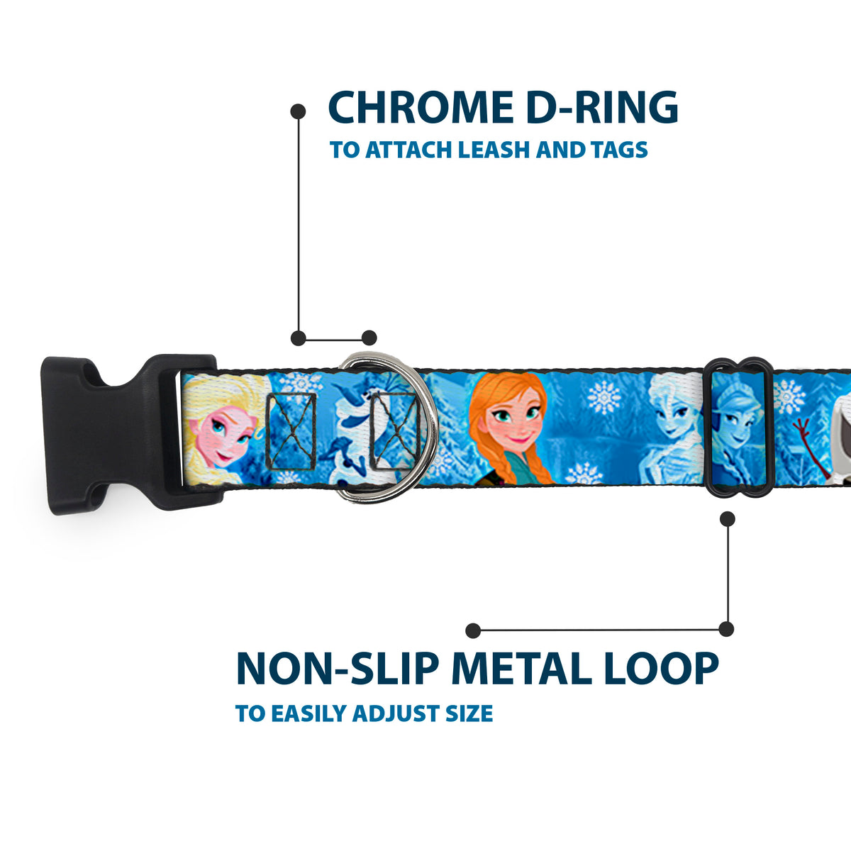 Plastic Clip Collar - Frozen Character Poses Blues Dog Collars Plastic Clip Side Release Disney