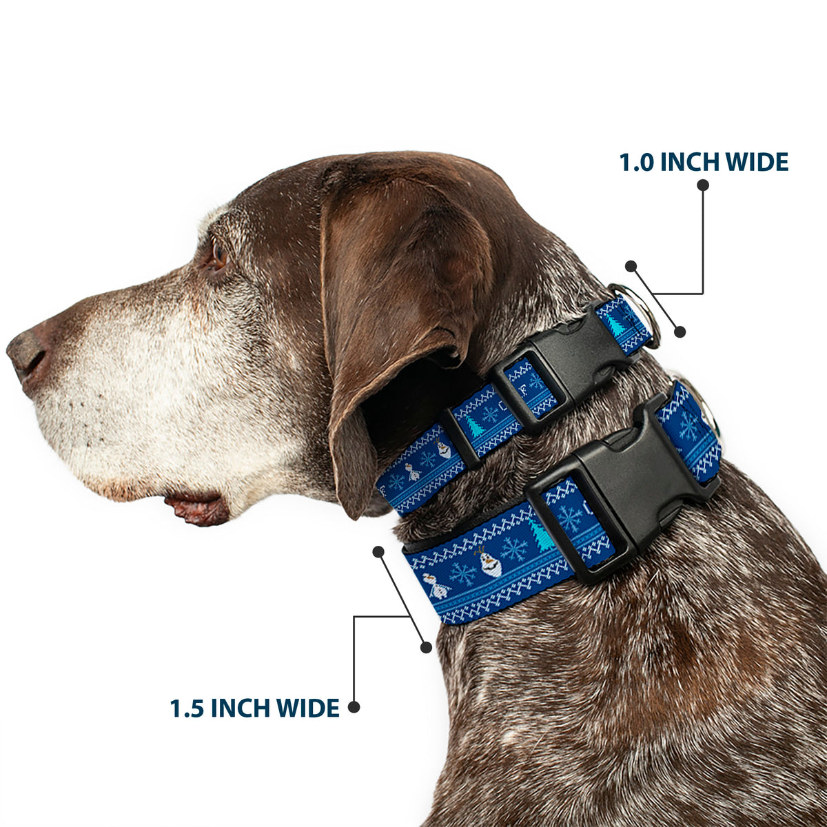 Plastic Clip Collar - Olaf/Snowflakes Stitch Blues/White Dog Collars Plastic Clip Side Release Disney