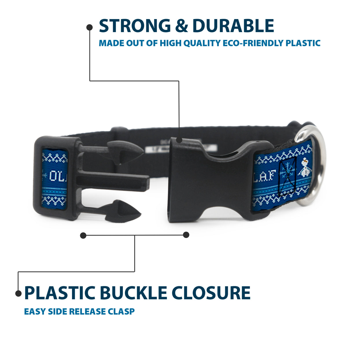 Plastic Clip Collar - Olaf/Snowflakes Stitch Blues/White Dog Collars Plastic Clip Side Release Disney