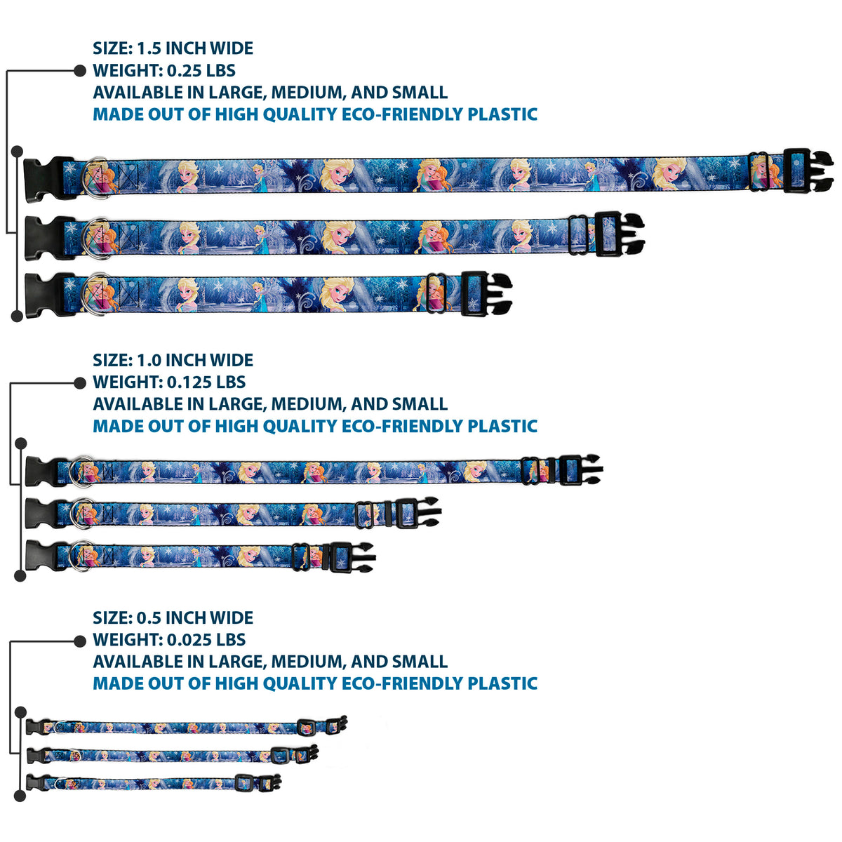 Plastic Clip Collar - Frozen Elsa the Snow Queen Poses/Snowflakes Dog Collars Plastic Clip Side Release Disney