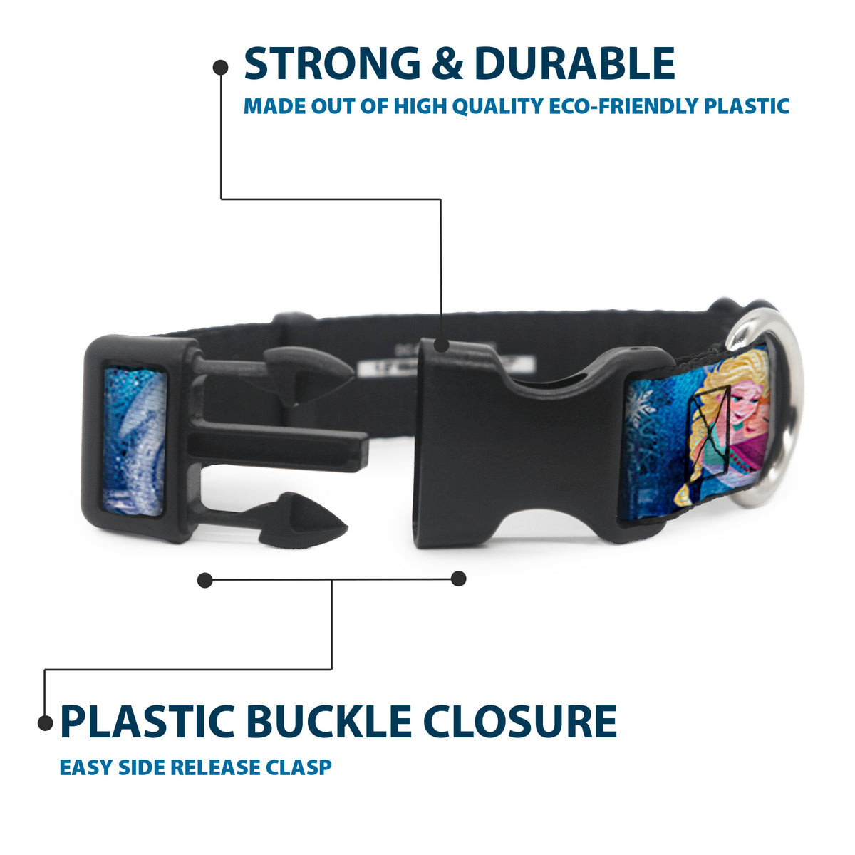 Plastic Clip Collar - Frozen Elsa the Snow Queen Poses/Snowflakes Dog Collars Plastic Clip Side Release Disney
