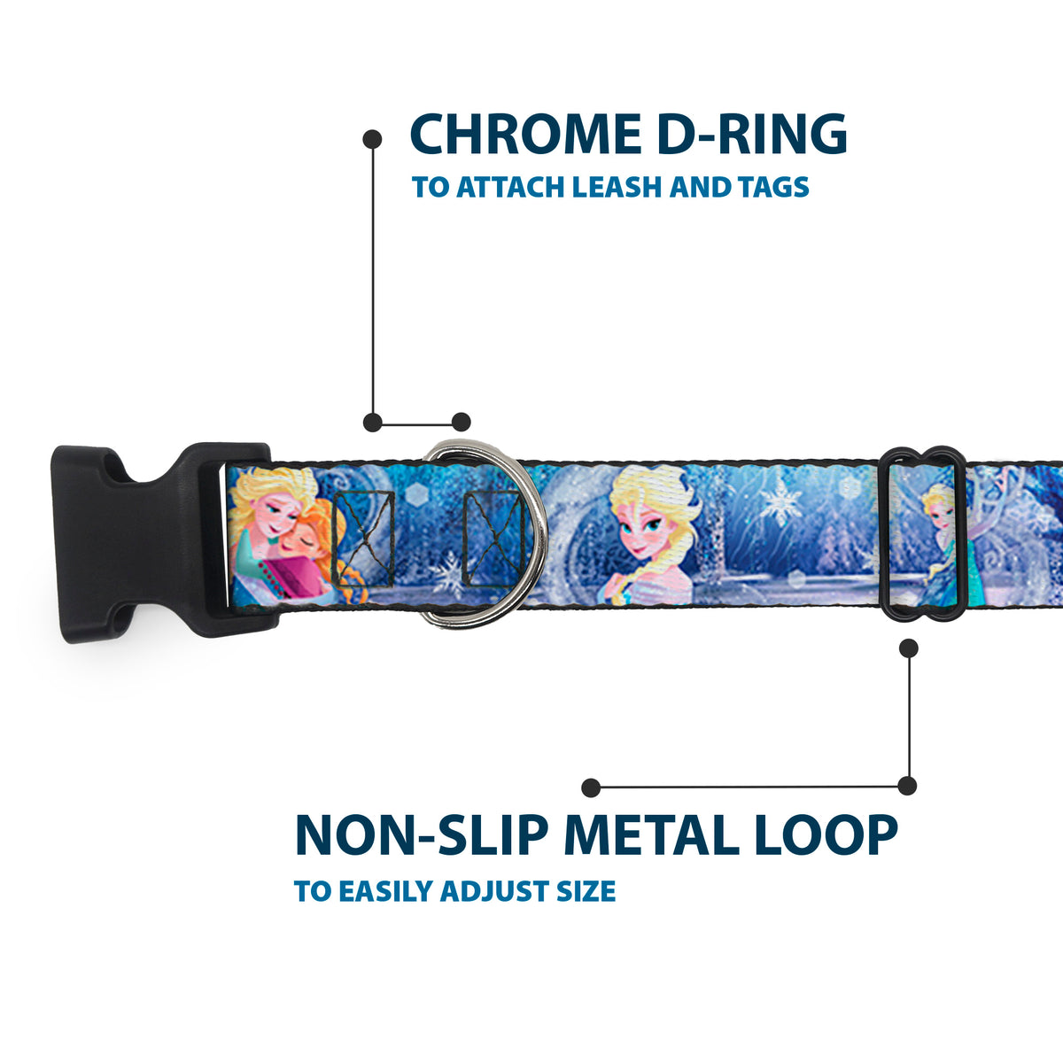 Plastic Clip Collar - Frozen Elsa the Snow Queen Poses/Snowflakes Dog Collars Plastic Clip Side Release Disney