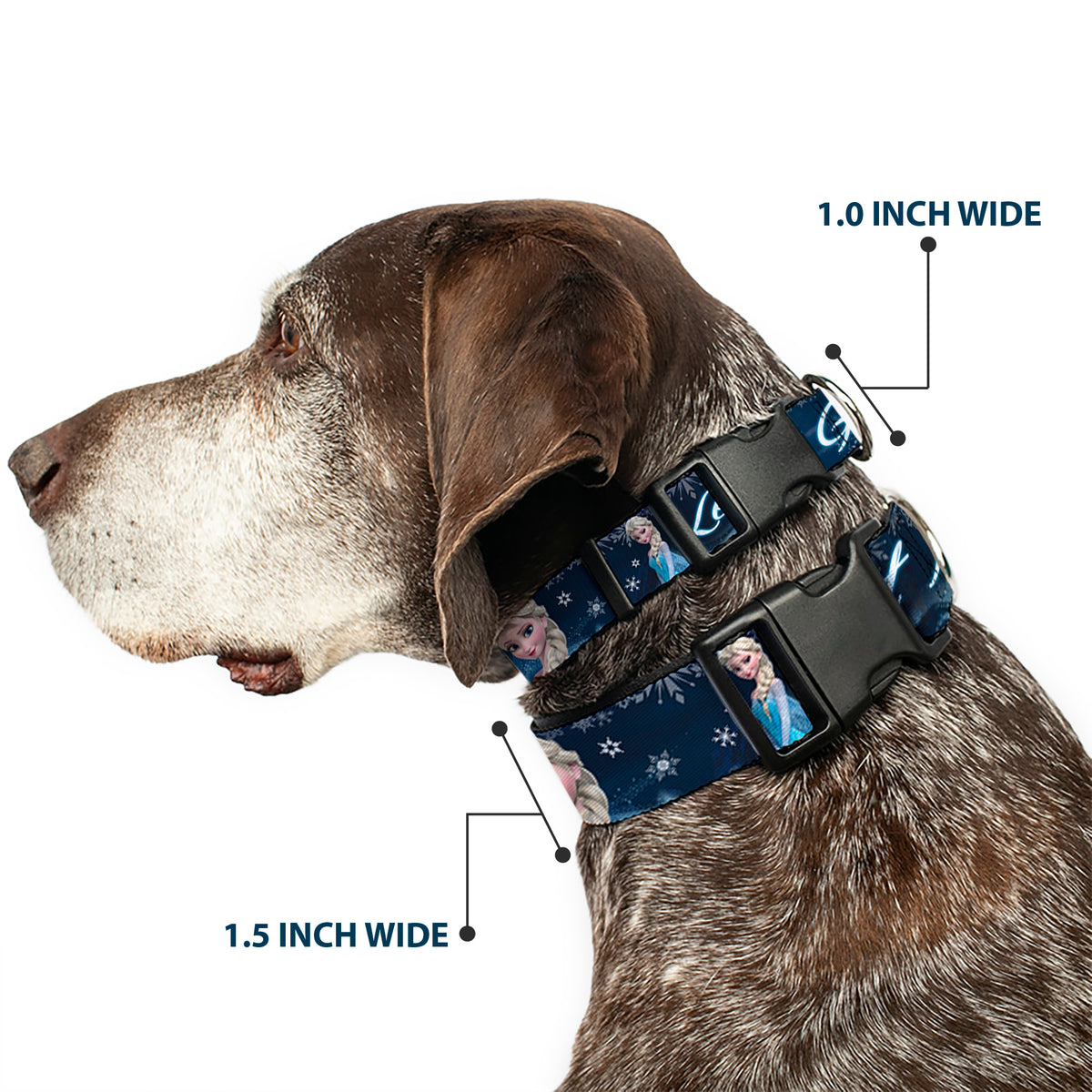 Plastic Clip Collar - Elsa the Snow Queen Poses/Snowflakes LET IT GO Blues/White Dog Collars Plastic Clip Side Release Disney