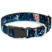 Plastic Clip Collar - Elsa the Snow Queen Poses/Snowflakes LET IT GO Blues/White Dog Collars Plastic Clip Side Release Disney