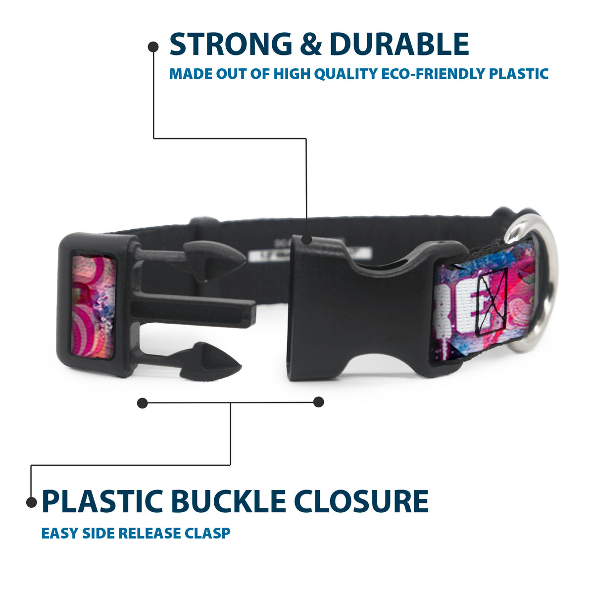 Plastic Clip Collar - Transparent Cheshire Cat Poses WE'RE ALL MAD HERE Dog Collars Plastic Clip Side Release Disney