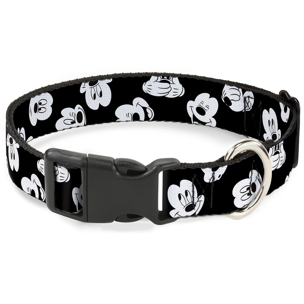 Plastic Clip Collar - Mickey Mouse Expressions Scattered Black/White Dog Collars Plastic Clip Side Release Disney