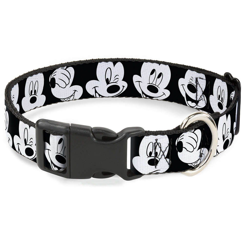 Plastic Clip Collar - Mickey Mouse Expressions CLOSE-UP Black/White Dog Collars Plastic Clip Side Release Disney