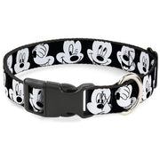 Plastic Clip Collar - Mickey Mouse Expressions CLOSE-UP Black/White Dog Collars Plastic Clip Side Release Disney