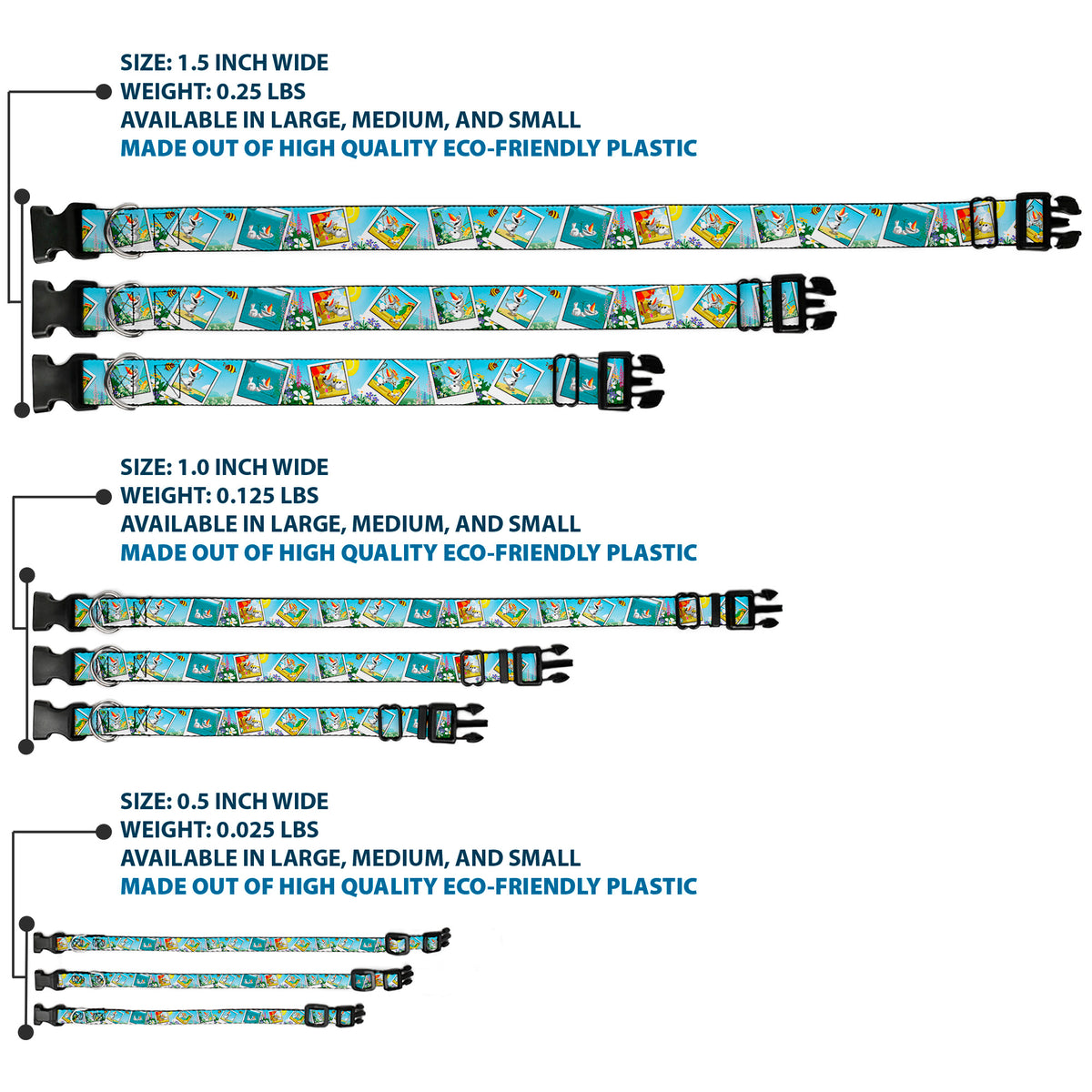 Plastic Clip Collar - Olaf Summertime Snapshots Dog Collars Plastic Clip Side Release Disney