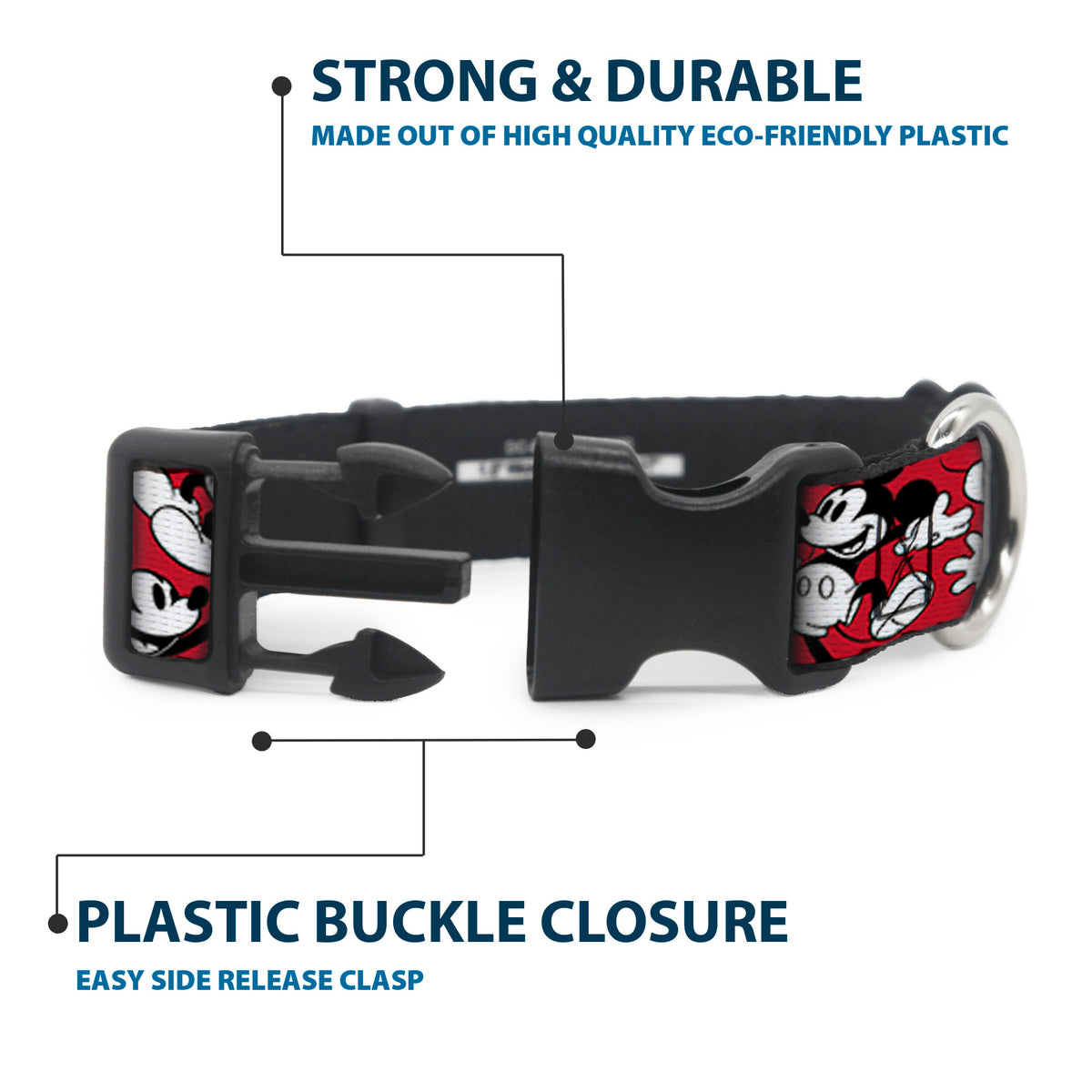 Plastic Clip Collar - Mickey Mouse Poses Scattered Red/Black/White Dog Collars Plastic Clip Side Release Disney