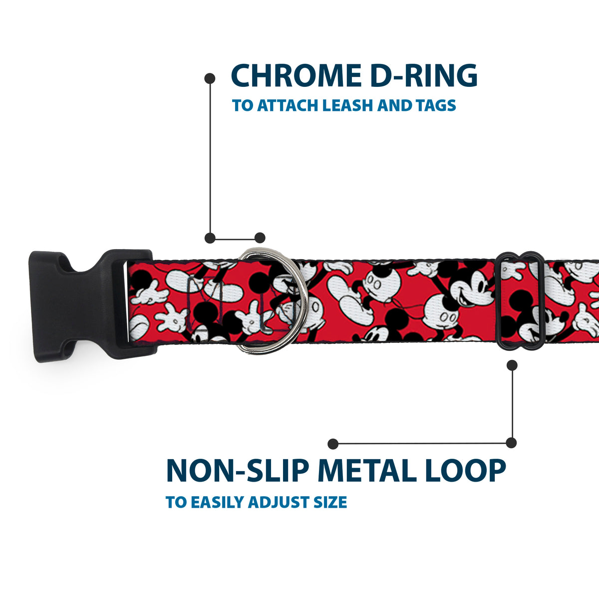 Plastic Clip Collar - Mickey Mouse Poses Scattered Red/Black/White Dog Collars Plastic Clip Side Release Disney