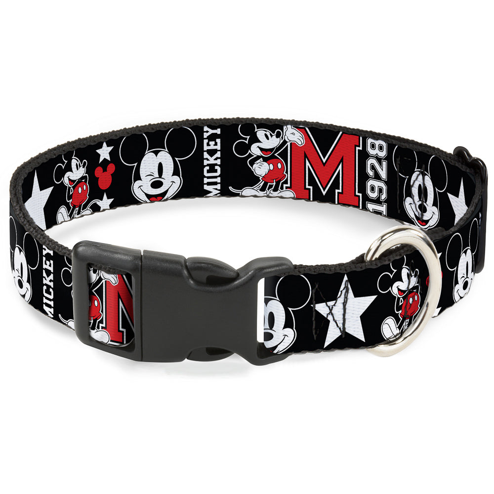 Plastic Clip Collar - Classic Mickey Mouse 1928 Collage Black/White/Red Dog Collars Plastic Clip Side Release Disney