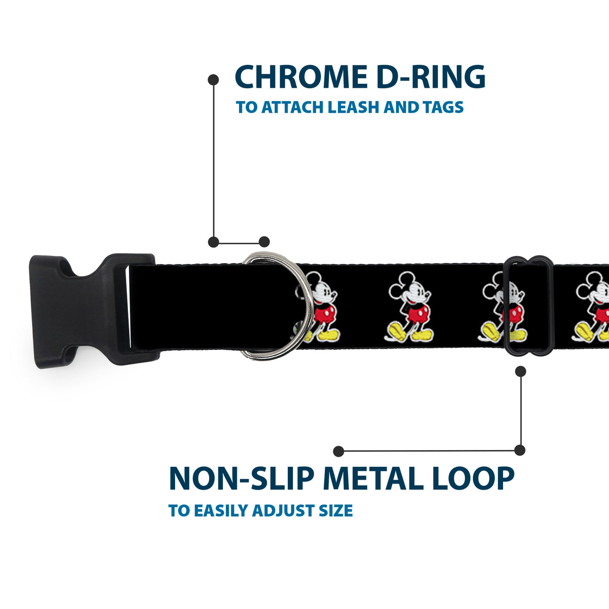 Plastic Clip Collar - Classic Mickey Mouse Pose Black Dog Collars Plastic Clip Side Release Disney