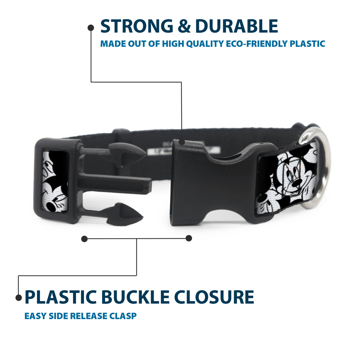 Plastic Clip Collar - Mickey Mouse Expressions Stacked White/Black Dog Collars Plastic Clip Side Release Disney