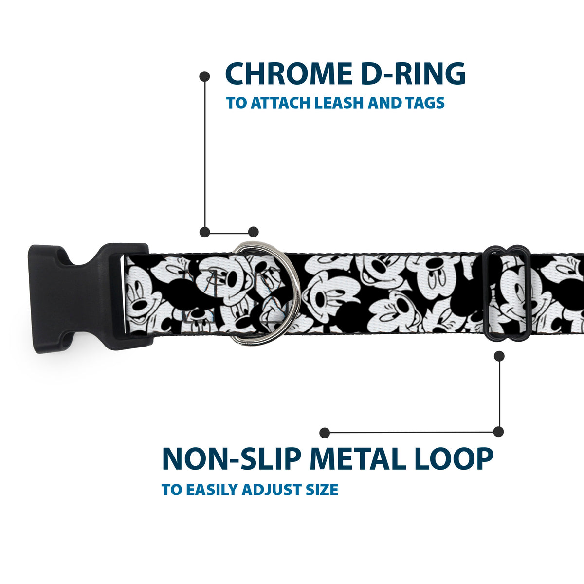 Plastic Clip Collar - Mickey Mouse Expressions Stacked White/Black Dog Collars Plastic Clip Side Release Disney
