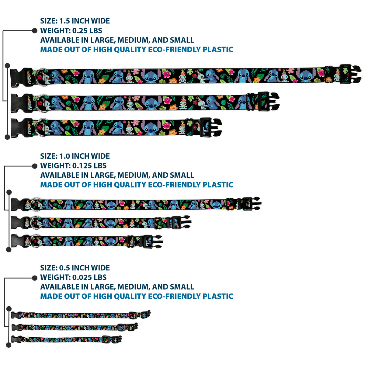 Plastic Clip Collar - Stitch & Scrump Poses/Tropical Flora Dog Collars Plastic Clip Side Release Disney