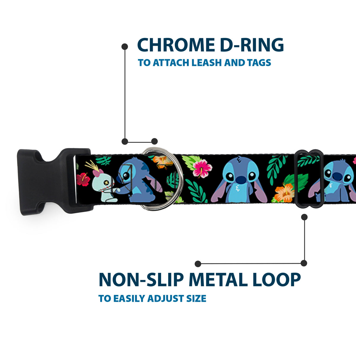 Plastic Clip Collar - Stitch & Scrump Poses/Tropical Flora Dog Collars Plastic Clip Side Release Disney