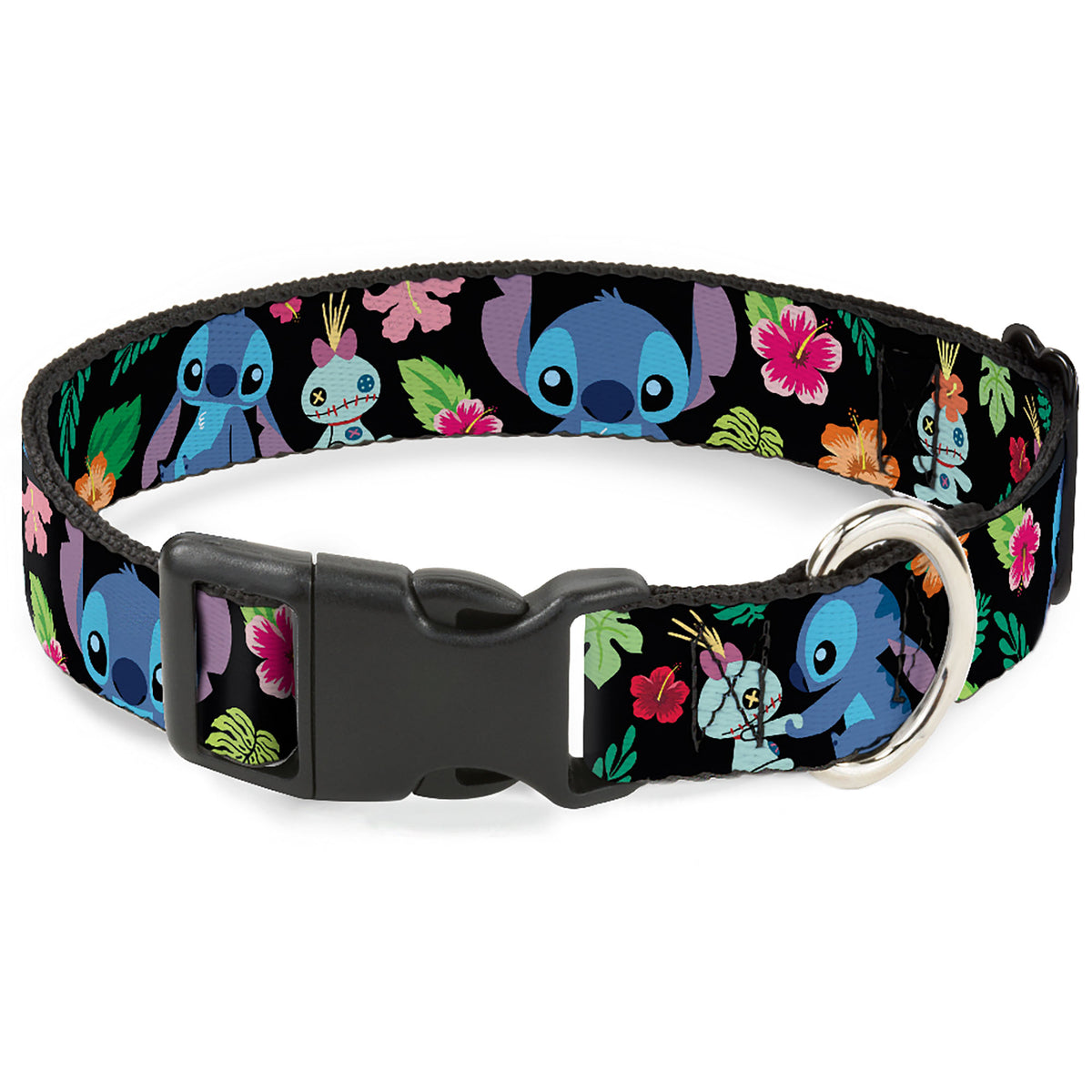 Plastic Clip Collar - Stitch & Scrump Poses/Tropical Flora Dog Collars Plastic Clip Side Release Disney
