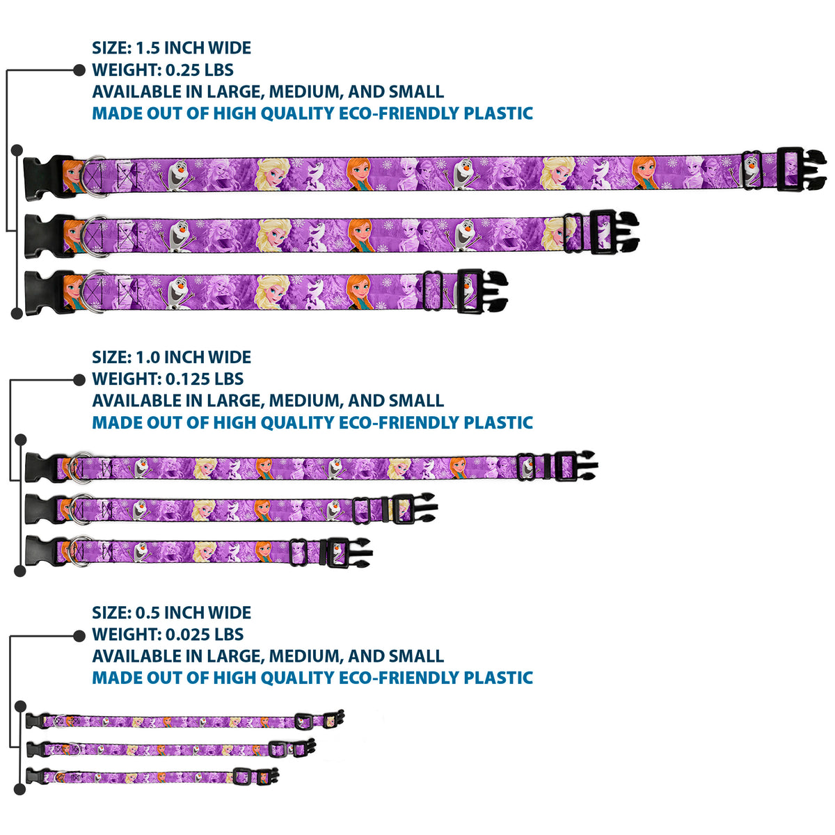 Plastic Clip Collar - Frozen Anna/Elsa/Olaf Poses/Scenes Purples Dog Collars Plastic Clip Side Release Disney